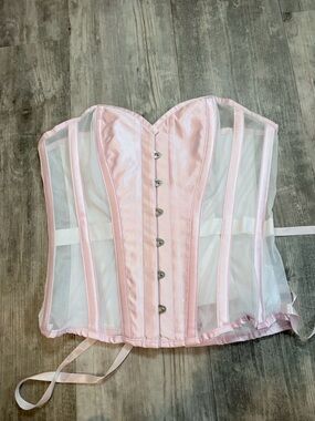 Pink satin lace steel boned corset